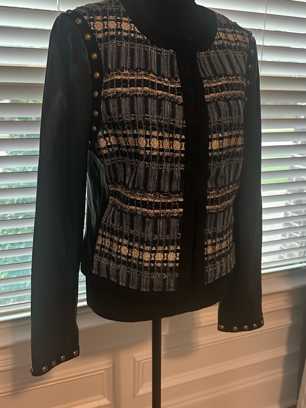Ramy Brook Black Jacket with Blue and Gold Tweed Front - Picture 2 of 6